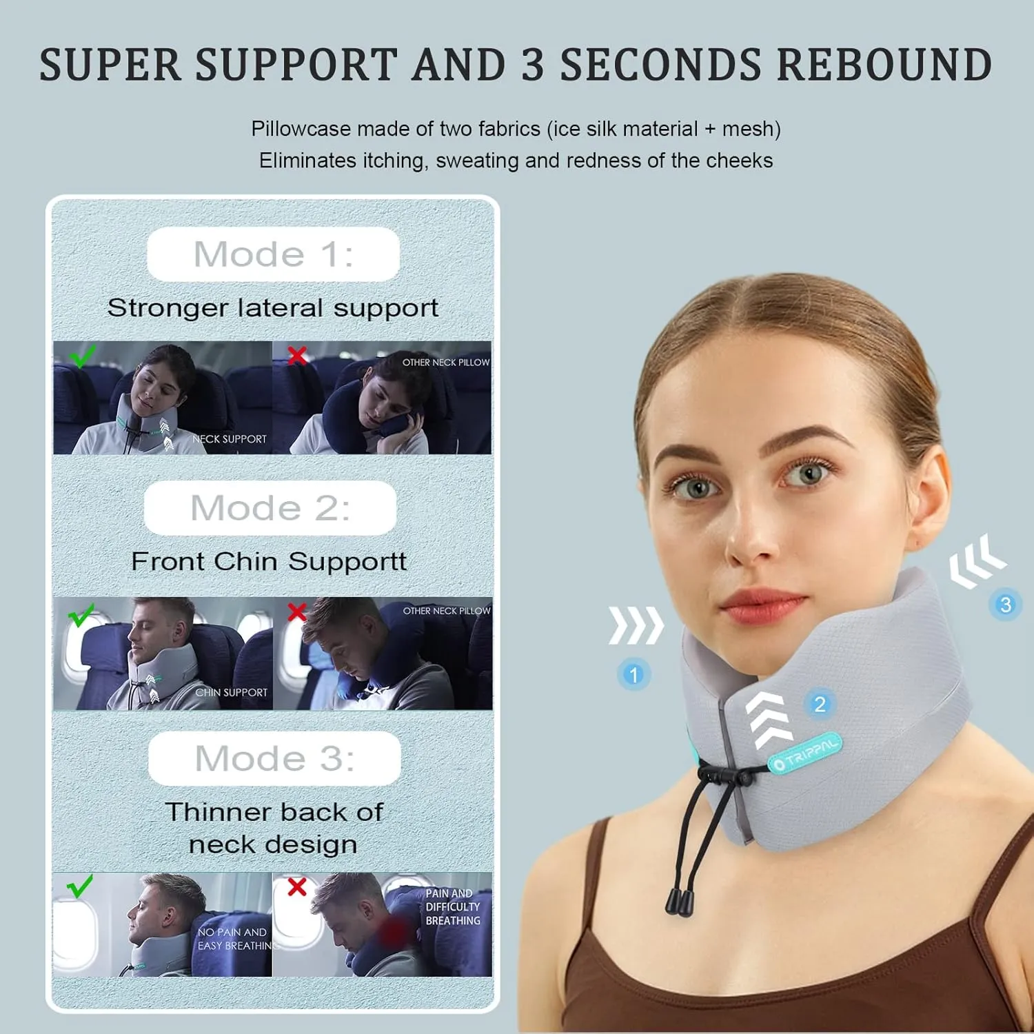 Travel Pillow Flight Neck Pillows Best Memory Foam Neck Pillows for Sleeping Airplane Car Home Office Chin Head Support Rest Travel Essentials with Compact Carry Bag Grey S