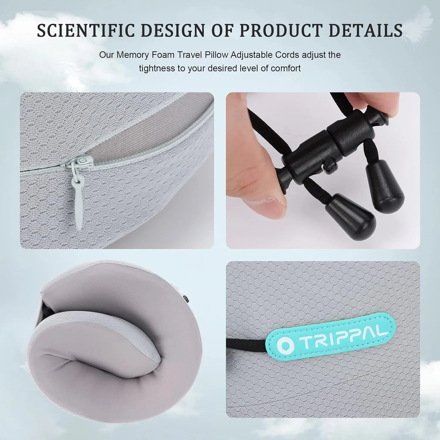 Travel Pillow Flight Neck Pillows Best Memory Foam Neck Pillows for Sleeping Airplane Car Home Office Chin Head Support Rest Travel Essentials with Compact Carry Bag Grey S