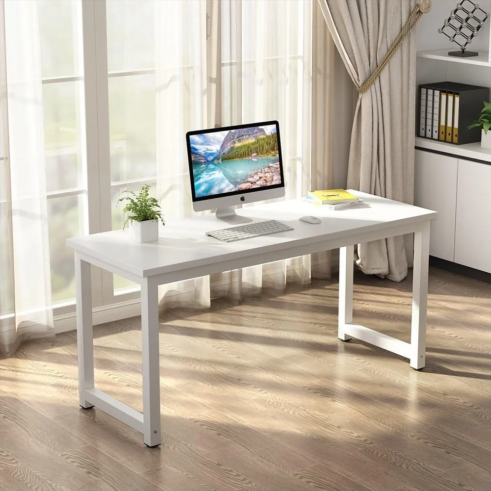 Tribesigns Computer Desk, 55 inch Large Office Desk Computer Table Study Writing Desk for Home Office, White   White Leg