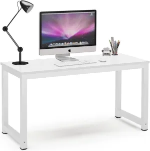 Tribesigns Computer Desk, 55 inch Large Office Desk Computer Table Study Writing Desk for Home Office, White   White Leg