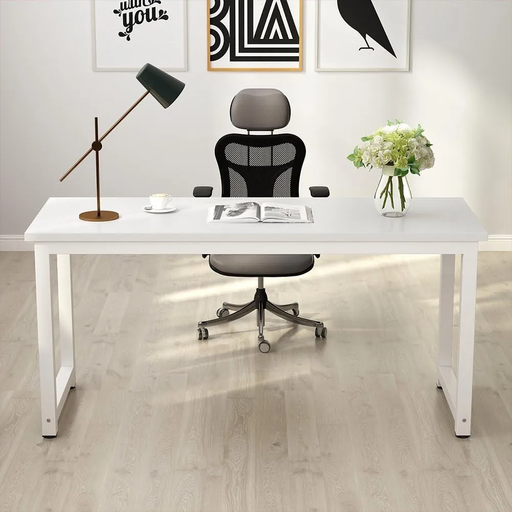 Tribesigns Computer Desk, 55 inch Large Office Desk Computer Table Study Writing Desk for Home Office, White   White Leg