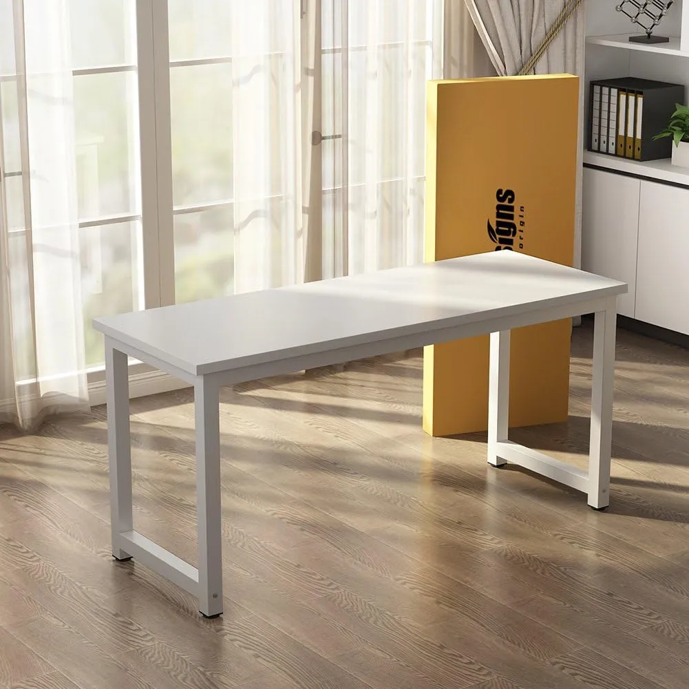 Tribesigns Computer Desk, 55 inch Large Office Desk Computer Table Study Writing Desk for Home Office, White   White Leg
