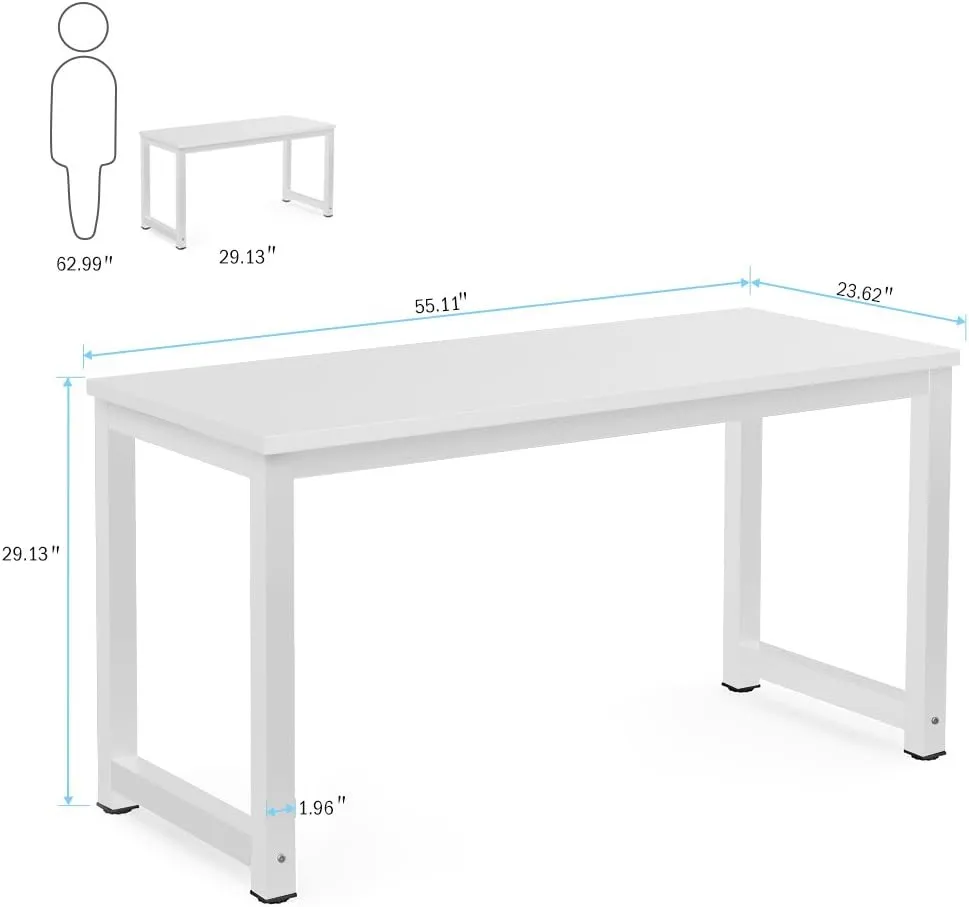 Tribesigns Computer Desk, 55 inch Large Office Desk Computer Table Study Writing Desk for Home Office, White   White Leg