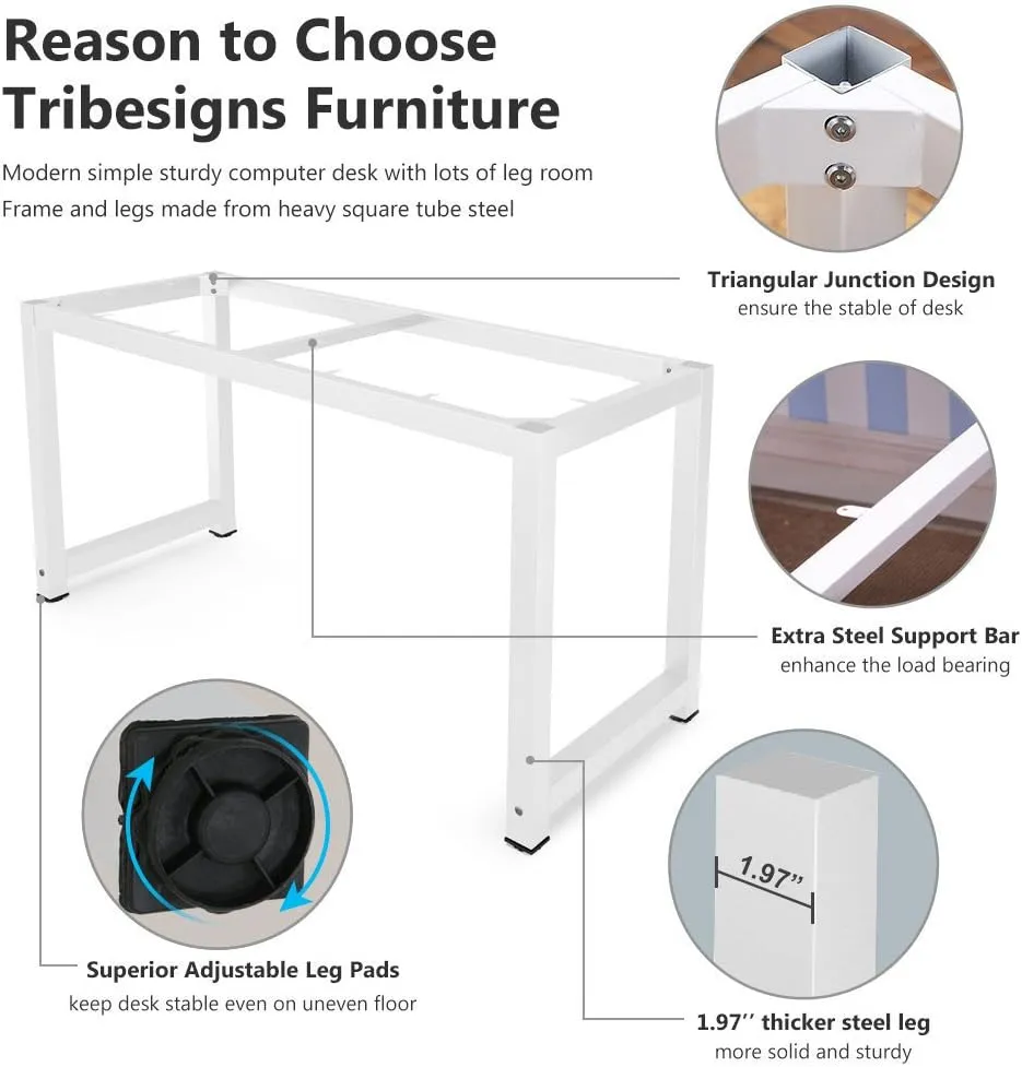 Tribesigns Computer Desk, 55 inch Large Office Desk Computer Table Study Writing Desk for Home Office, White   White Leg
