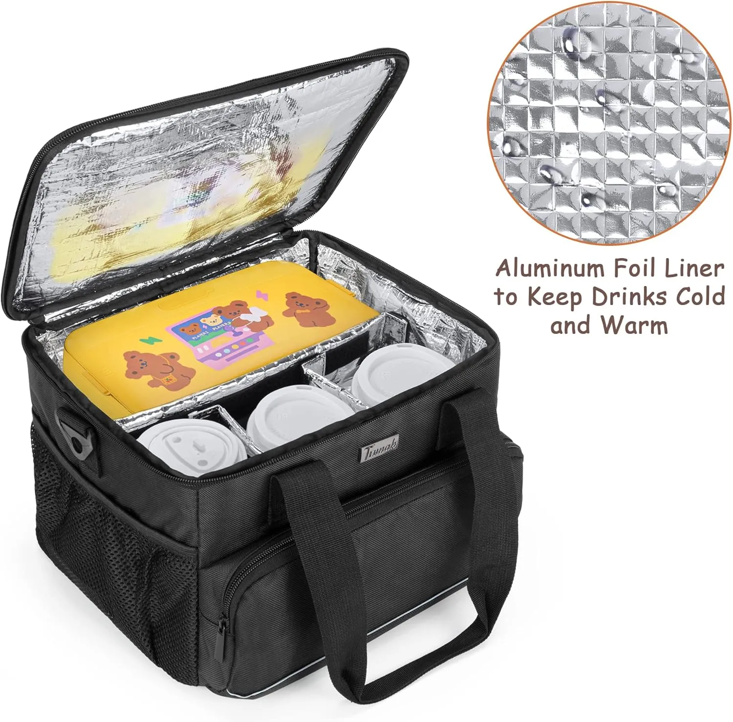 Trunab Reusable 6 Cups Drink Carrier for Delivery with Adjustable Dividers, Handle with Carrying Strap Tote Holder Insulated Bag for Beverages,Food Take Out,Outdoors