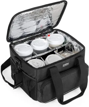 Trunab Reusable 6 Cups Drink Carrier for Delivery with Adjustable Dividers, Handle with Carrying Strap Tote Holder Insulated Bag for Beverages,Food Take Out,Outdoors