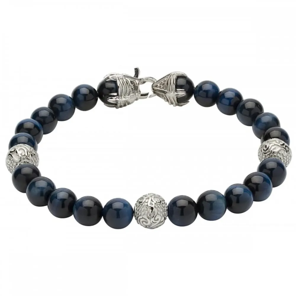 Unique Blue Tiger's Eye Beaded Steel Bracelet
