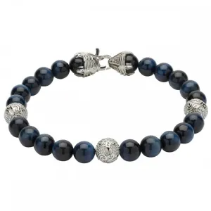 Unique Blue Tiger's Eye Beaded Steel Bracelet