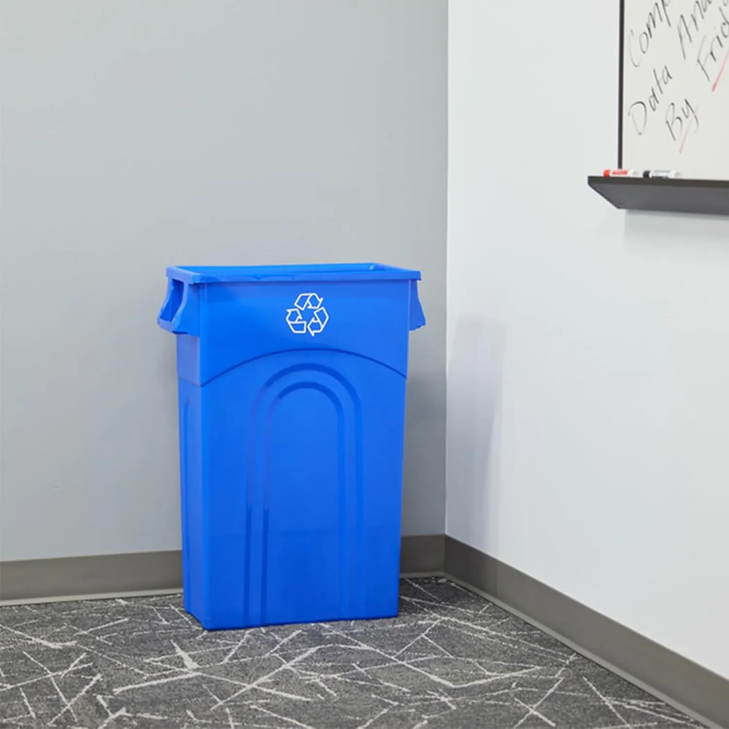 United Solutions Highboy Recycling Container, 23 Gallon, Space Saving Slim Profile and Easy Bag Removal for Indoor or Outdoor use, Recycle Blue