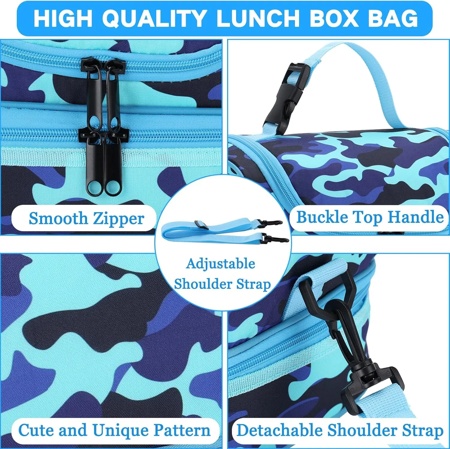 VASCHY Lunch Box Bag Kids, Insulated Two Compartments Cooler Bags for Toddler Boys w Shoulder Strap for School,Daycare,Kindergarten,Picnic Camo