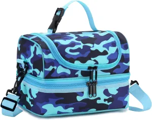 VASCHY Lunch Box Bag Kids, Insulated Two Compartments Cooler Bags for Toddler Boys w Shoulder Strap for School,Daycare,Kindergarten,Picnic Camo