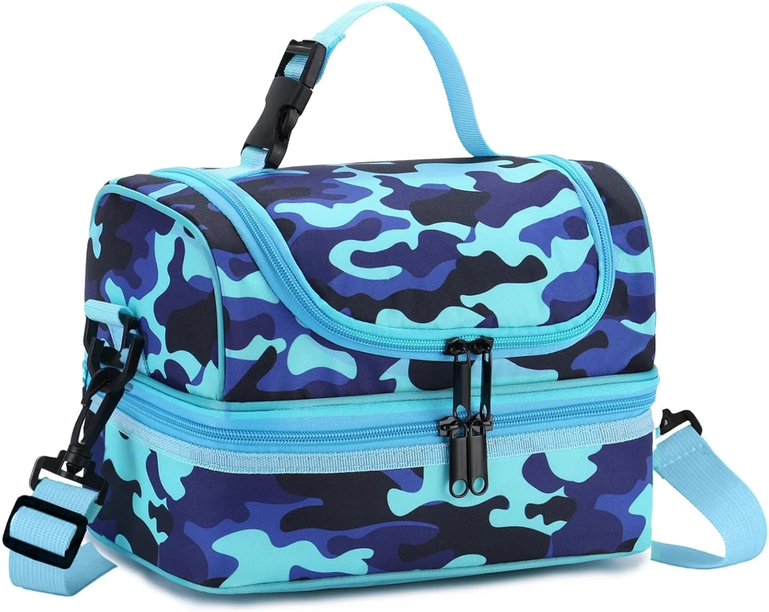 VASCHY Lunch Box Bag Kids, Insulated Two Compartments Cooler Bags for Toddler Boys w Shoulder Strap for School,Daycare,Kindergarten,Picnic Camo