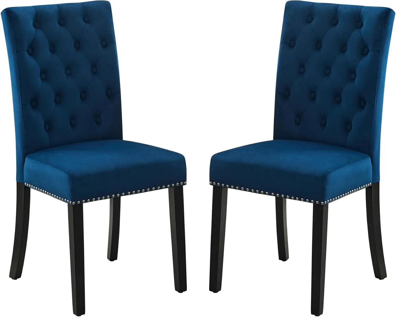Velvet Upholstered Dining Kitchen Chairs Set of 2, Button Tufted Parsons Dining Room Chair with Solid Wood Legs, Modern Armless Accent Chairs with Nailhead Trim, Navy