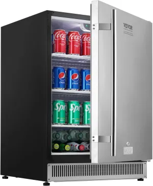 VEVOR 24 inch Indoor/Outdoor Beverage Refrigerator, 185QT Undercounter or Freestanding Beverage Fridge, 175 Cans Built-in Beer Fridge with Metal Plate Body for Residential Home Bar Commercial Use