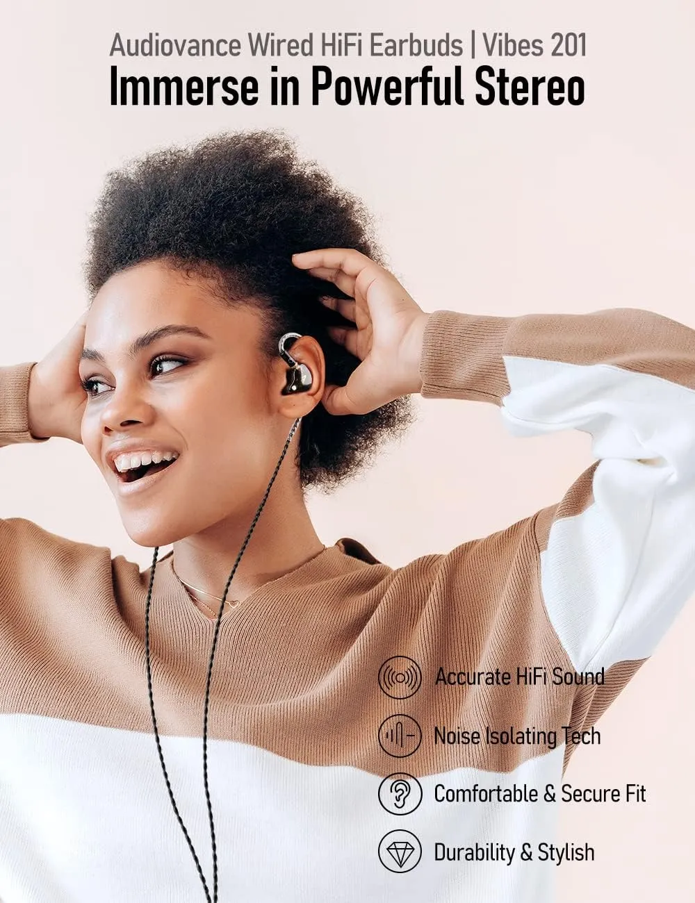 Vibes 201L Wired Earbuds in-Ear Headphones, Lightning to 3.5mm Adapter & Braided Cord, Noise Isolating Bass Driven Earphones, Carry Case, Ear Buds Tips, 3.5mm Jack (Clear Brown, No Mic)