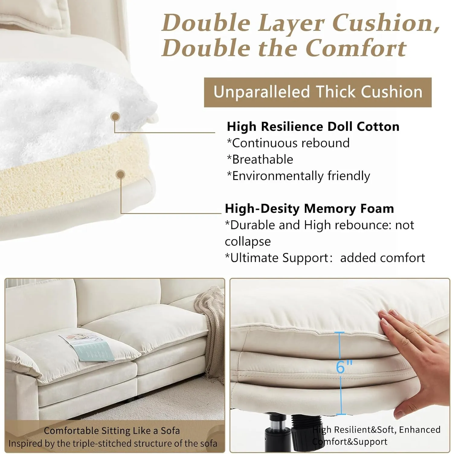 VINGLI Cloud Criss Cross Legged Chair,18" High Back Armless Home Office Desk Chair with Wheels,Wide Adjustable Comfy Padded Seat Task Computer Chair,Modern Swivel Makeup Vanity Chair,Microfiber,Beige