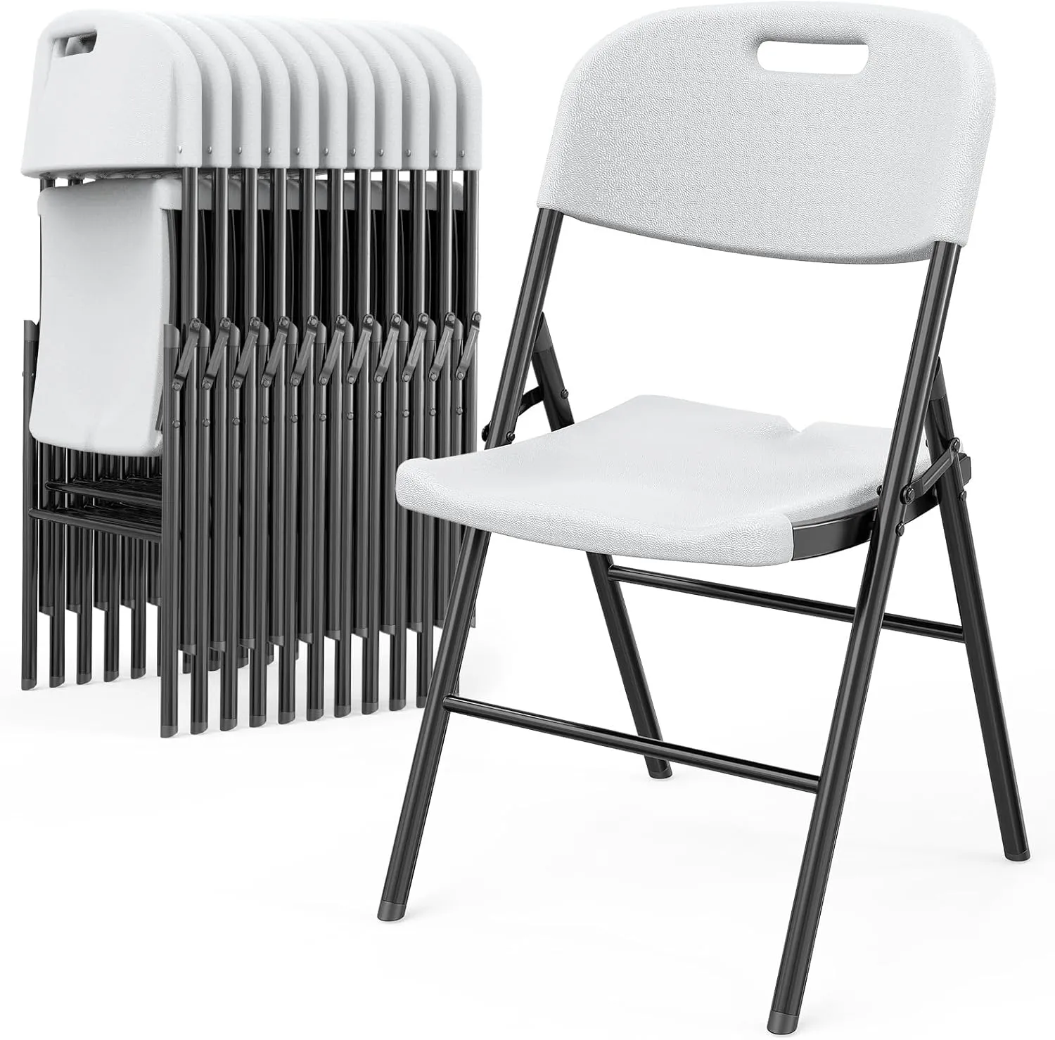 VINGLI Folding Chairs, Heavy Duty Foldable Chair Portable HDPE Plastic Seat with Steel Frame for Indoor Outdoor Dinning Party Wedding School Use, White, 10 Pack
