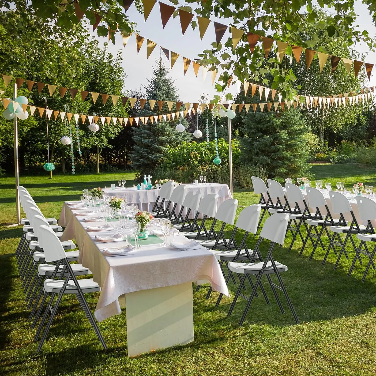 VINGLI Folding Chairs, Heavy Duty Foldable Chair Portable HDPE Plastic Seat with Steel Frame for Indoor Outdoor Dinning Party Wedding School Use, White, 10 Pack