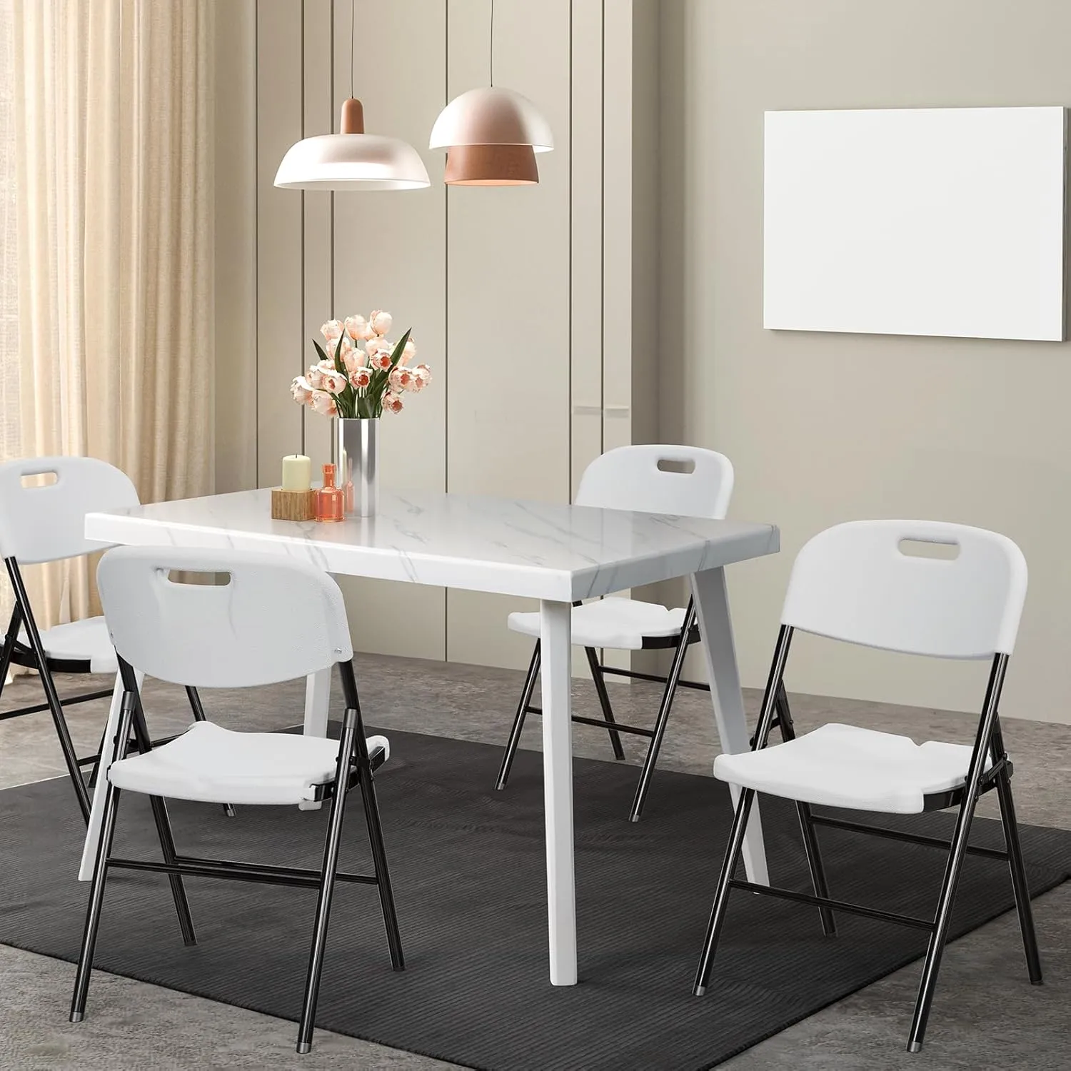 VINGLI Folding Chairs, Heavy Duty Foldable Chair Portable HDPE Plastic Seat with Steel Frame for Indoor Outdoor Dinning Party Wedding School Use, White, 10 Pack