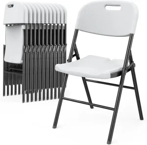 VINGLI Folding Chairs, Heavy Duty Foldable Chair Portable HDPE Plastic Seat with Steel Frame for Indoor Outdoor Dinning Party Wedding School Use, White, 10 Pack