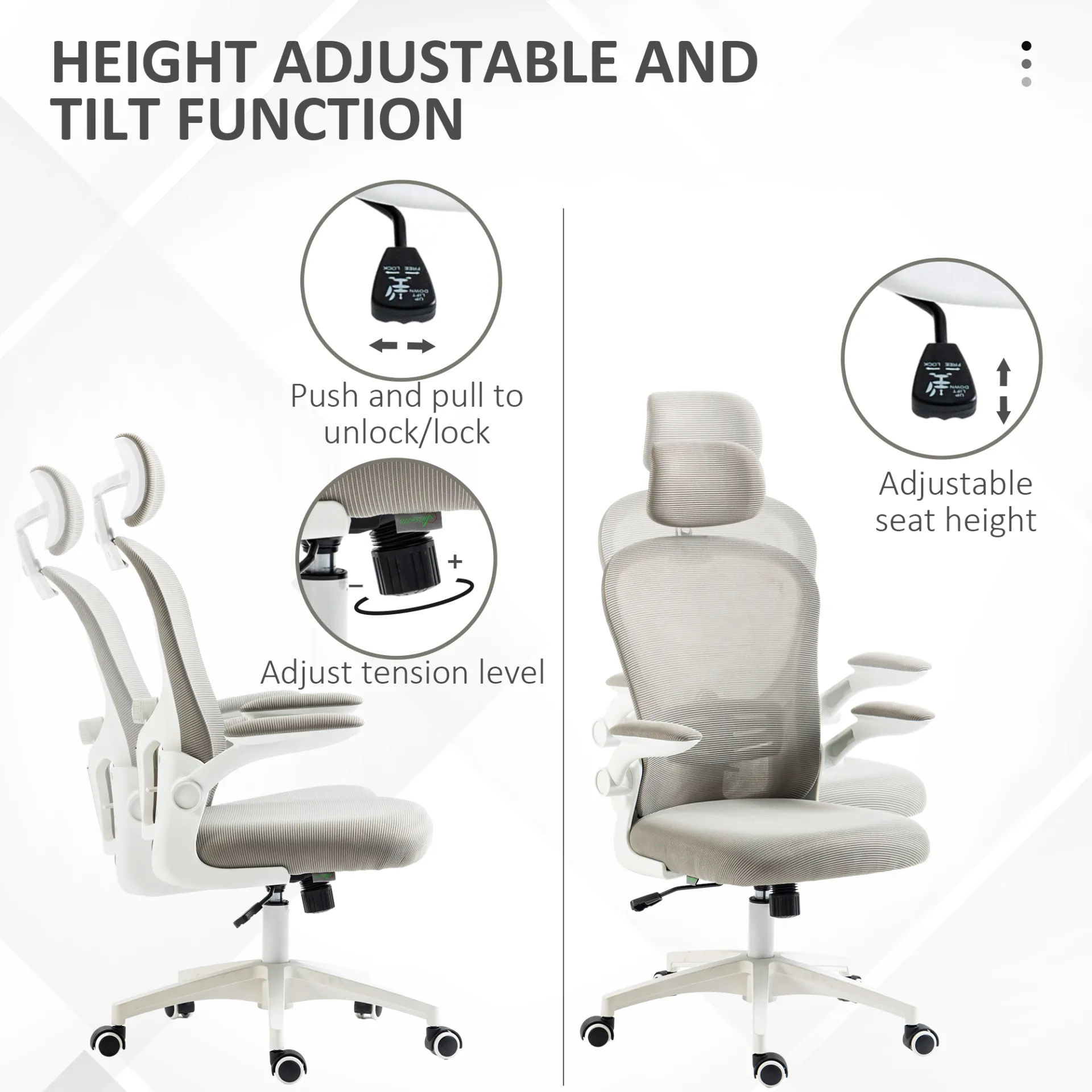 Vinsetto Multi-Adjustable Office Chair, with Lumbar Support, Headrest and Mesh Back in Grey