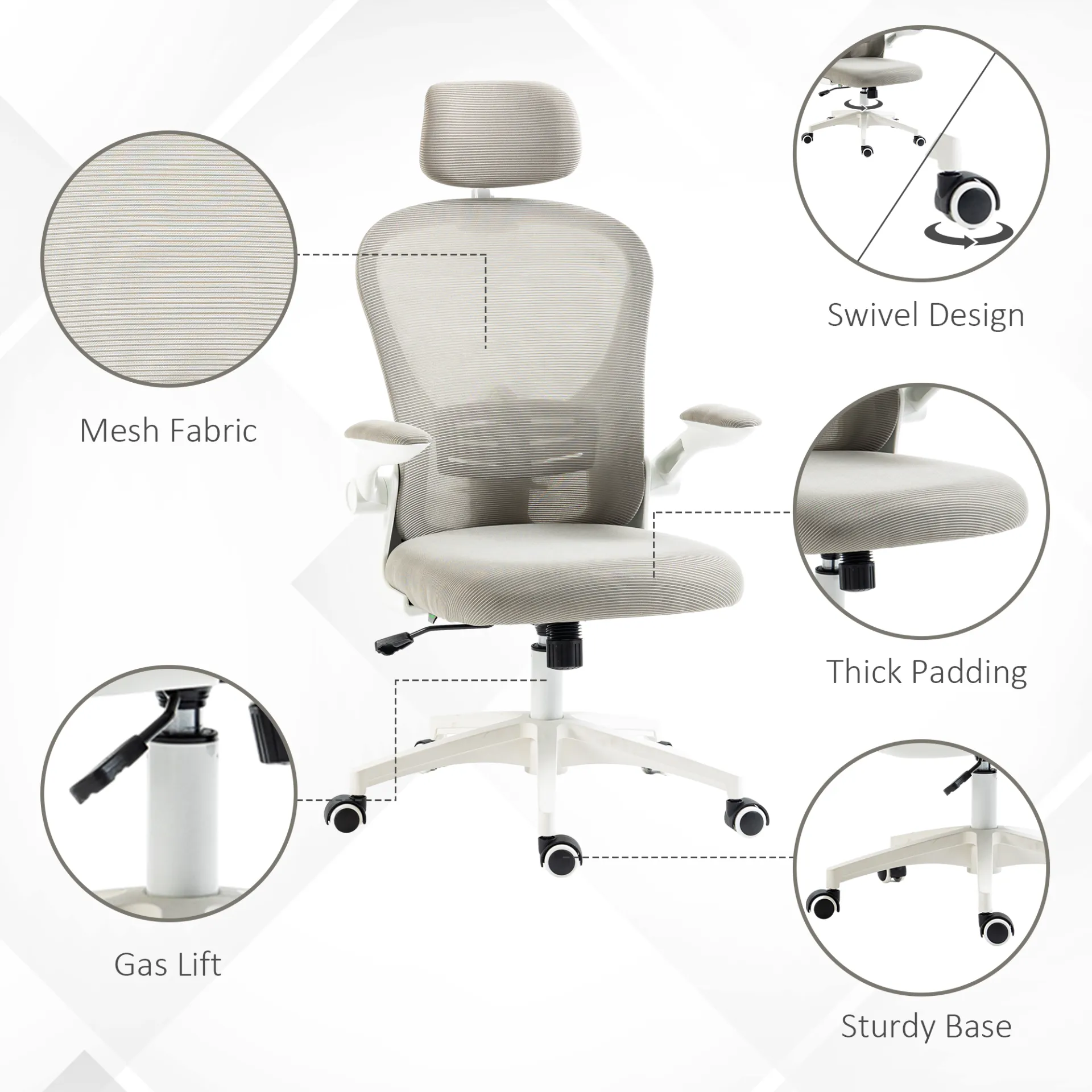 Vinsetto Multi-Adjustable Office Chair, with Lumbar Support, Headrest and Mesh Back in Grey