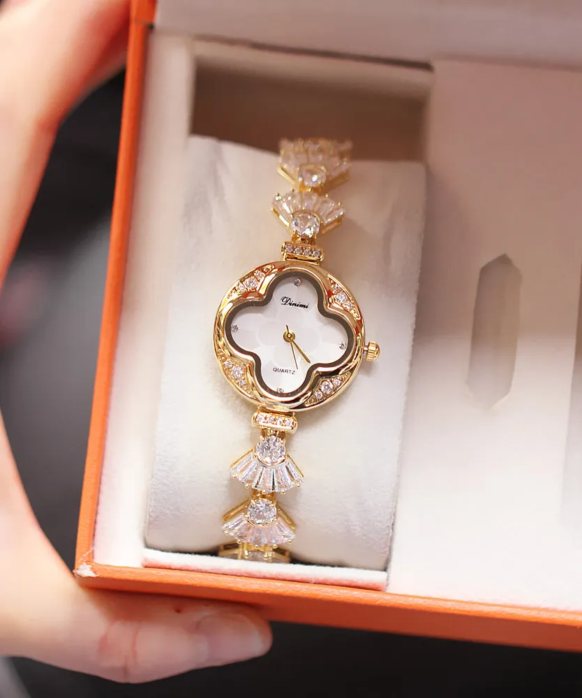 Vogue Gold Alloy Zircon Chain Shell Waterproof Watches