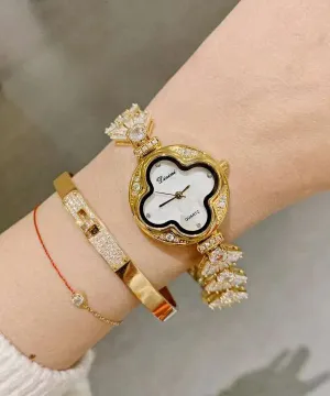 Vogue Gold Alloy Zircon Chain Shell Waterproof Watches