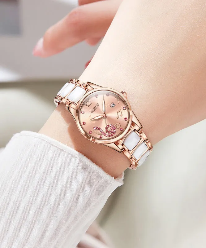 Vogue Rose Stainless Steel Zircon Ceramics Waterproof Watch