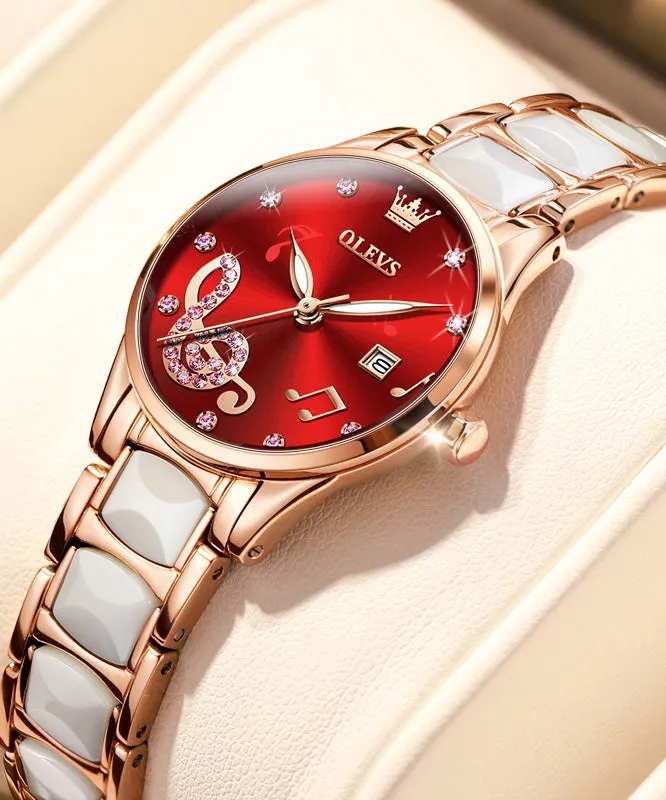 Vogue Rose Stainless Steel Zircon Ceramics Waterproof Watch