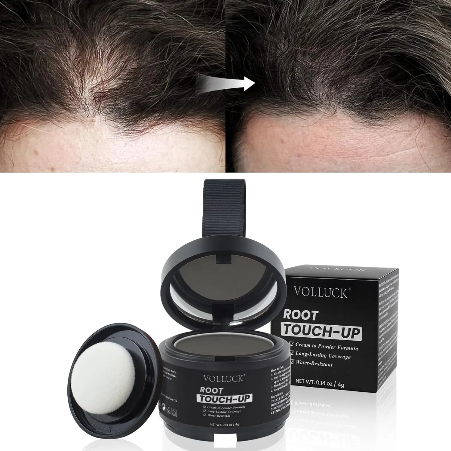 VOLLUCK Hairline Powder Instantly, Root Touch up Powder Hair Color Upgraded, Grey Root Cover up Conceals Hair Loss, Hairline Shadow for Women & Men for Thinning Hair Natural, Sweatproof (Dark Brown)