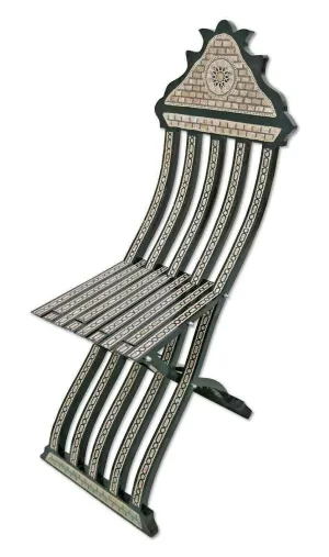 W154 Stunning Mother of Pearl Inlaid Folding Wood Black Chair