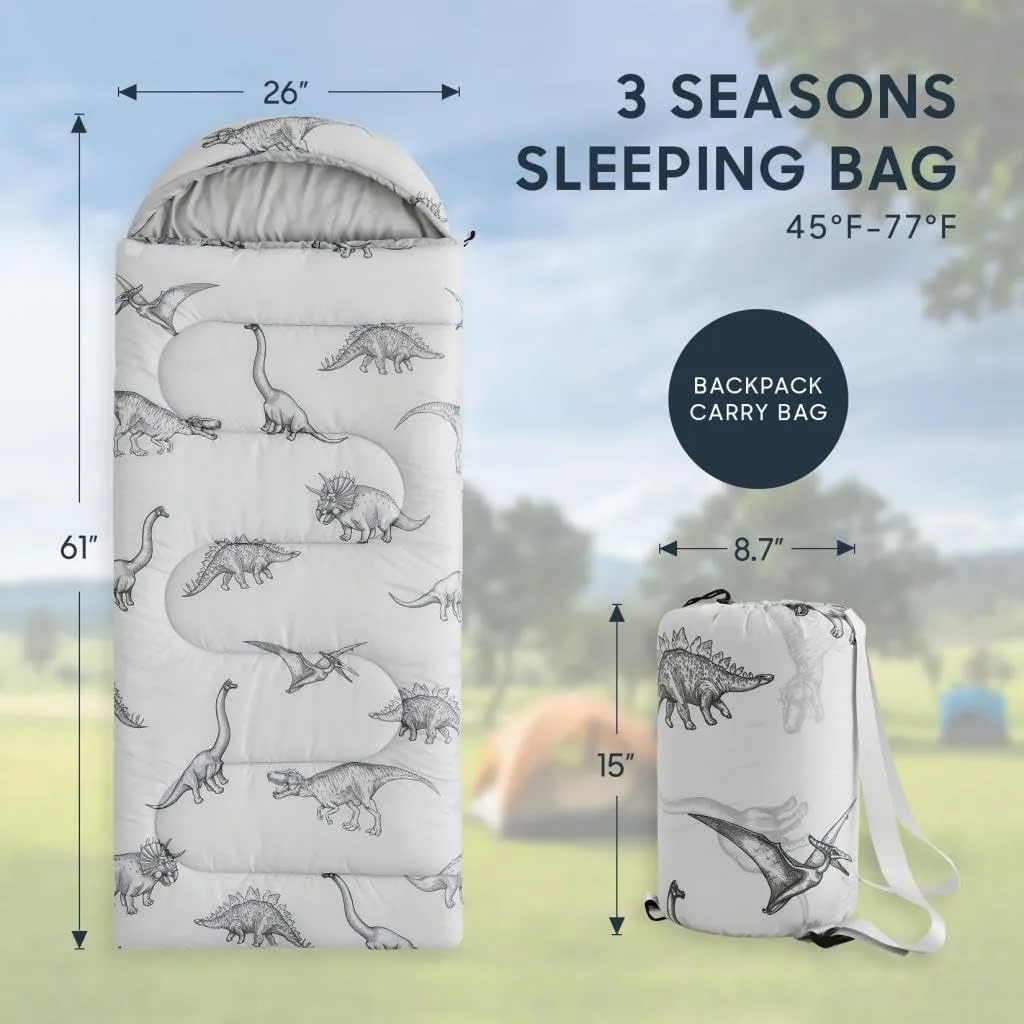 Wake In Cloud - Kids Sleeping Bag for Boys Toddlers, Camping in Warm Cold Weather, Backpacking Lightweight Compact Outdoor Liner for 3 Seasons Summer Spring Fall