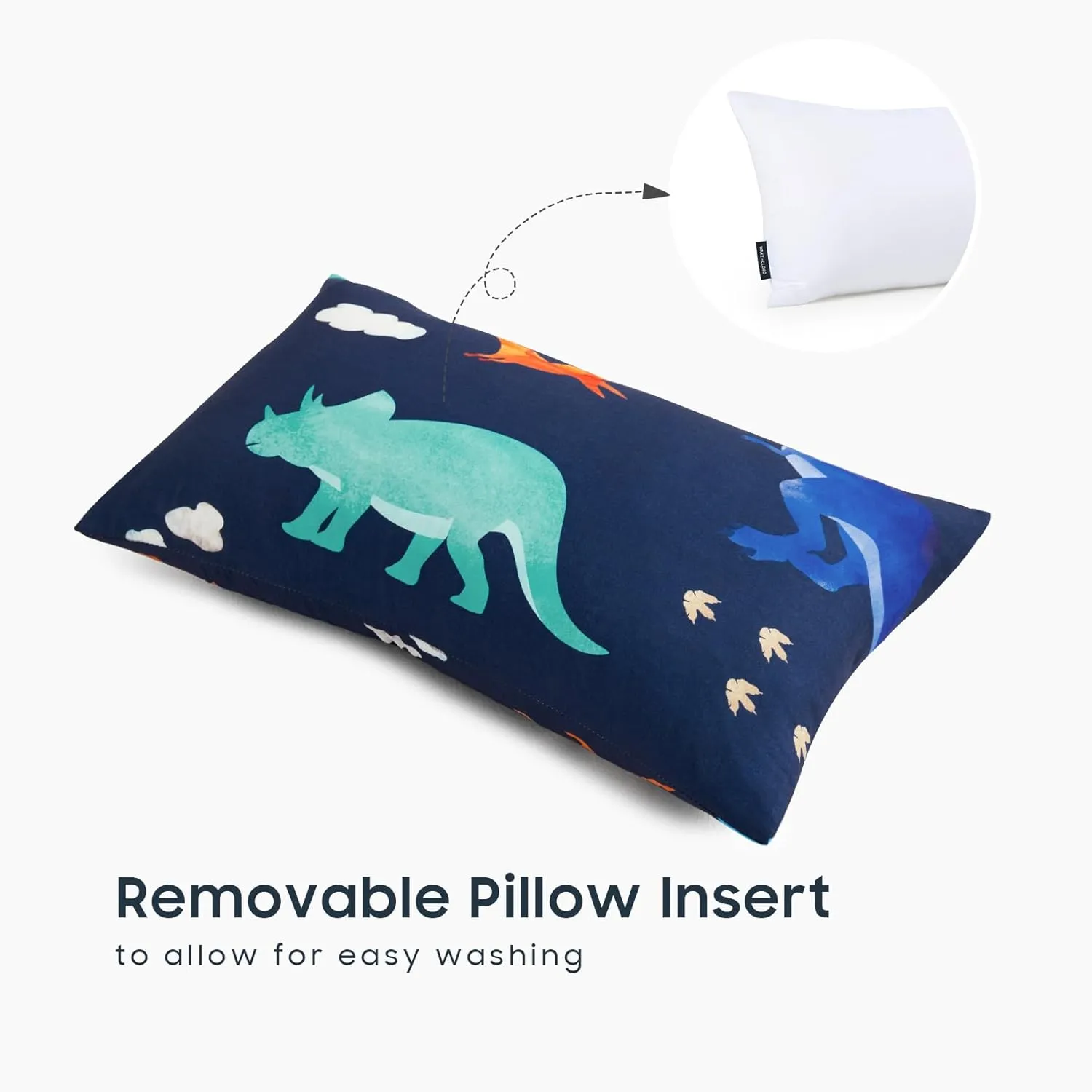 Wake In Cloud - Sleeping Bag for Kids Toddlers, Portable Compact Lightweight Backpacking Nap Mat with Pillow and Blanket, for Boys Girls, Cute Colorful Dinosaur, Navy Blue, 55" x 30"