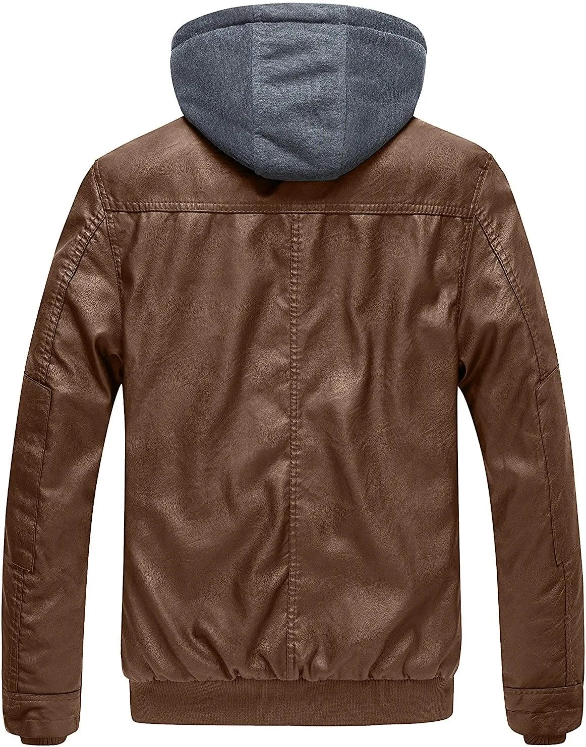wantdo Men's Faux Leather Jacket with Removable Hood Motorcycle Jacket Casual Warm Winter Coat