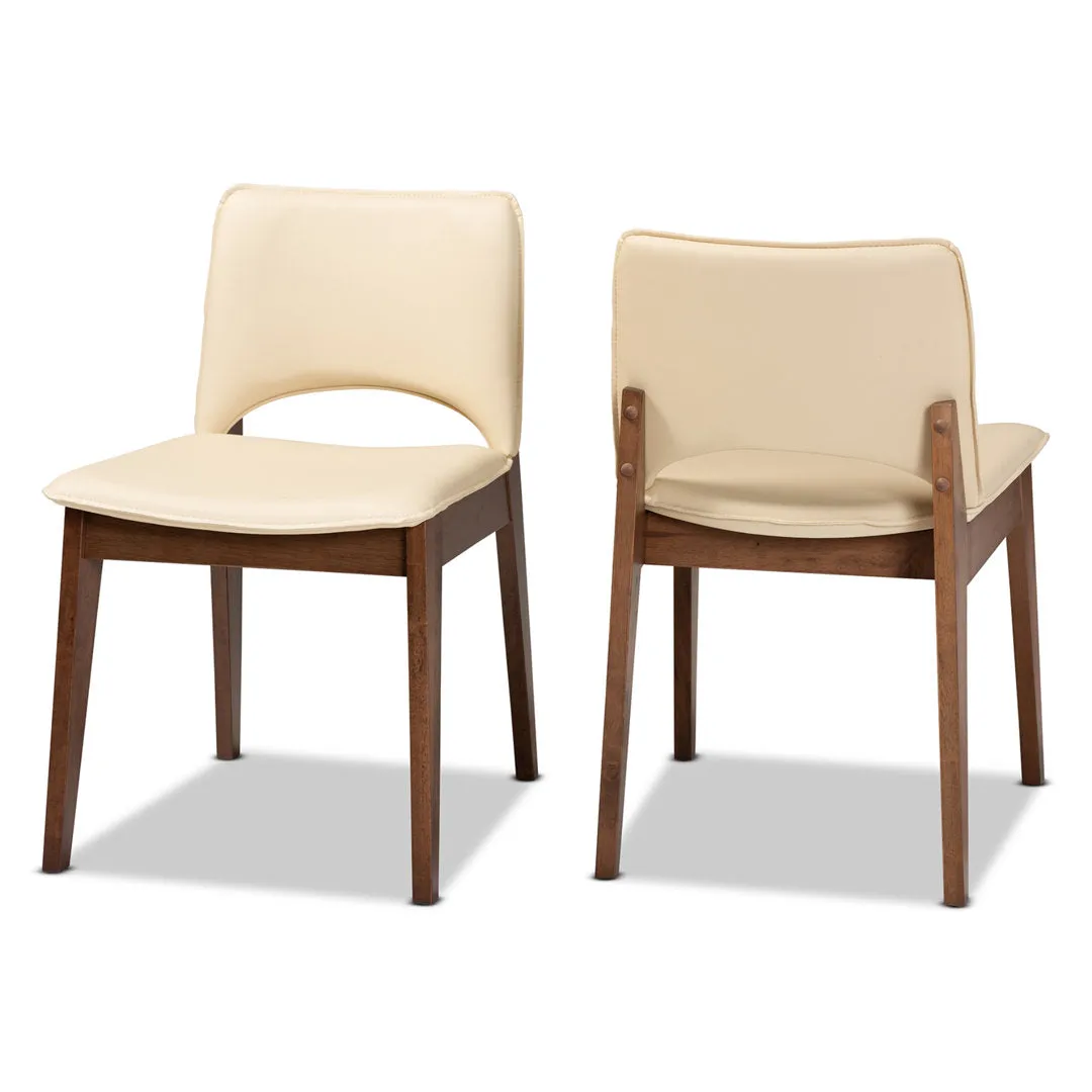 Warrenville Mid-Century Modern Beige Faux Leather Upholstered And Walnut Brown Finished Wood 2-Piece Dining Chair (Set of 2) Corrigan Studio® Upholstery Color: Beige