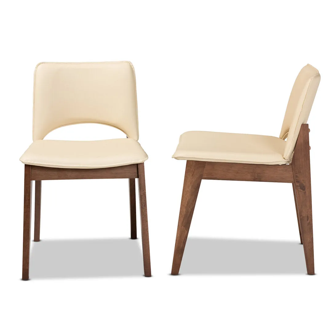 Warrenville Mid-Century Modern Beige Faux Leather Upholstered And Walnut Brown Finished Wood 2-Piece Dining Chair (Set of 2) Corrigan Studio® Upholstery Color: Beige