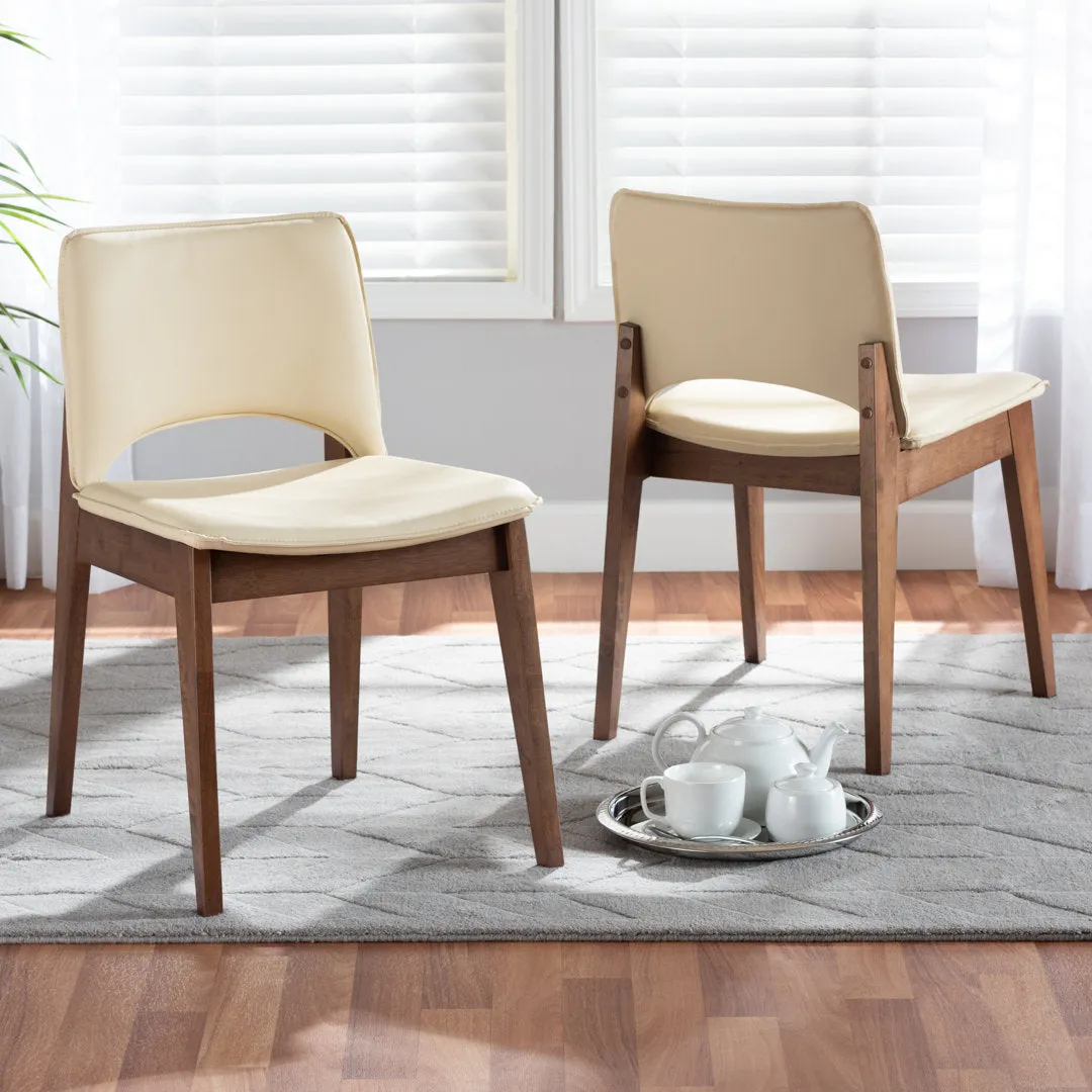 Warrenville Mid-Century Modern Beige Faux Leather Upholstered And Walnut Brown Finished Wood 2-Piece Dining Chair (Set of 2) Corrigan Studio® Upholstery Color: Beige