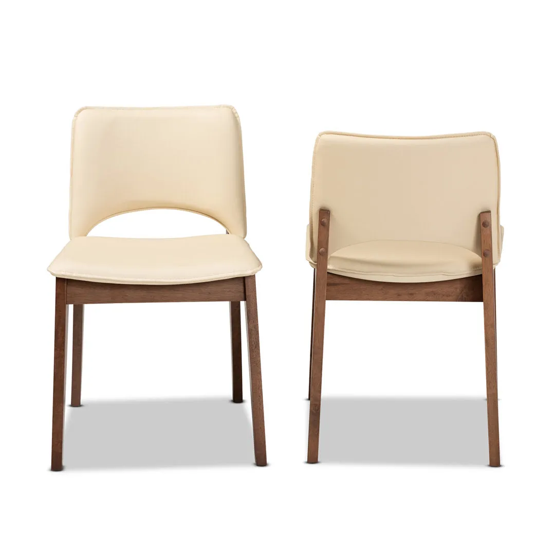 Warrenville Mid-Century Modern Beige Faux Leather Upholstered And Walnut Brown Finished Wood 2-Piece Dining Chair (Set of 2) Corrigan Studio® Upholstery Color: Beige