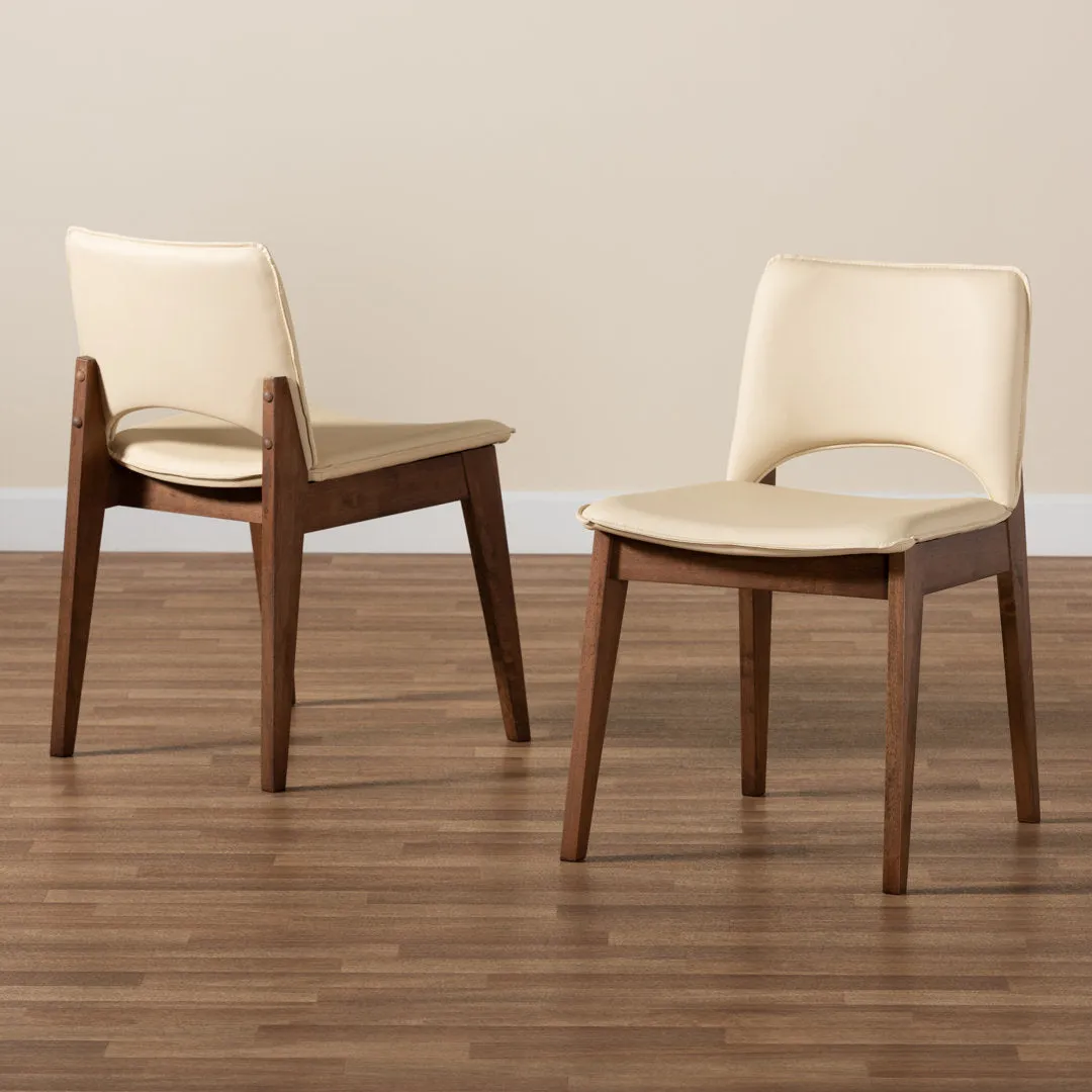 Warrenville Mid-Century Modern Beige Faux Leather Upholstered And Walnut Brown Finished Wood 2-Piece Dining Chair (Set of 2) Corrigan Studio® Upholstery Color: Beige