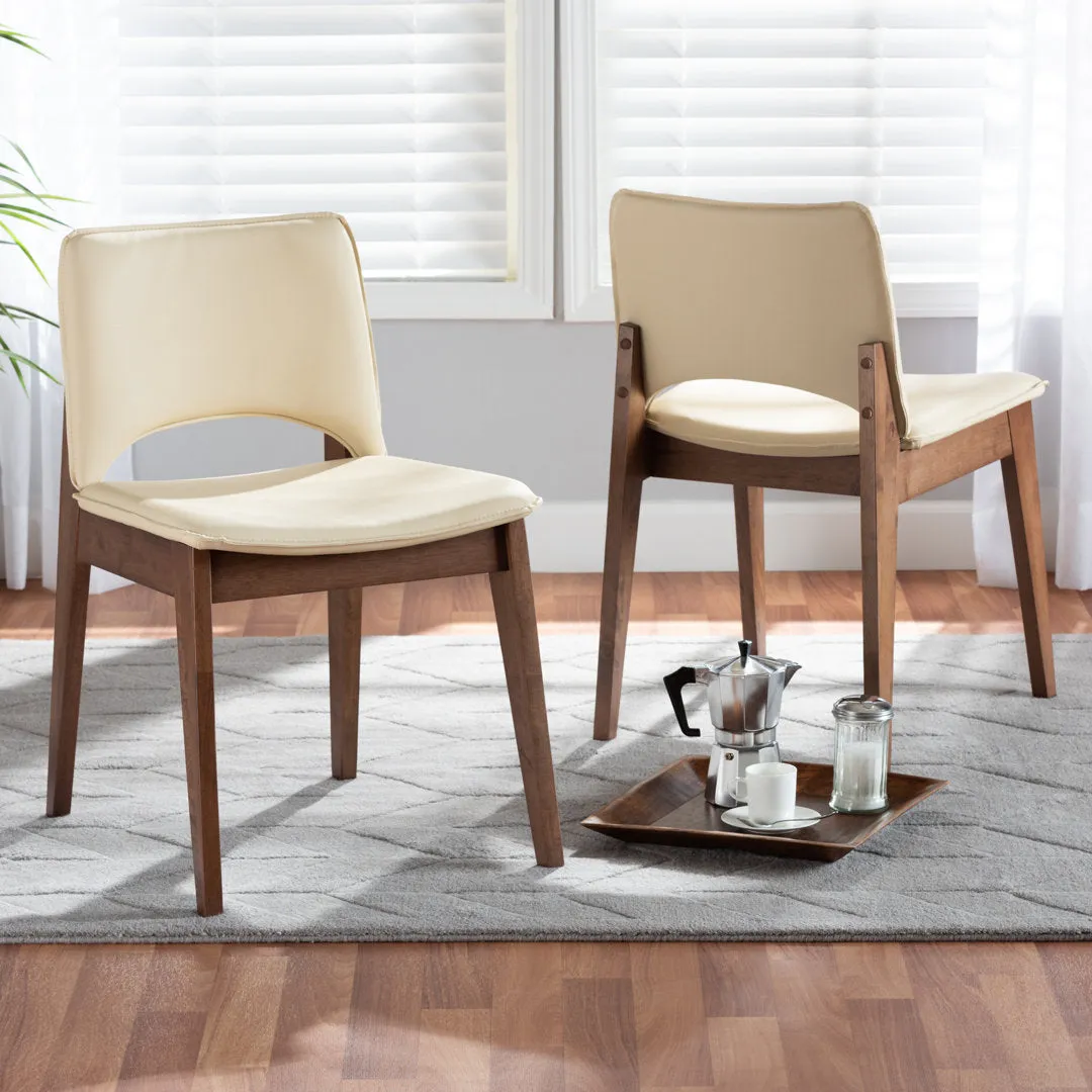 Warrenville Mid-Century Modern Beige Faux Leather Upholstered And Walnut Brown Finished Wood 2-Piece Dining Chair (Set of 2) Corrigan Studio® Upholstery Color: Beige