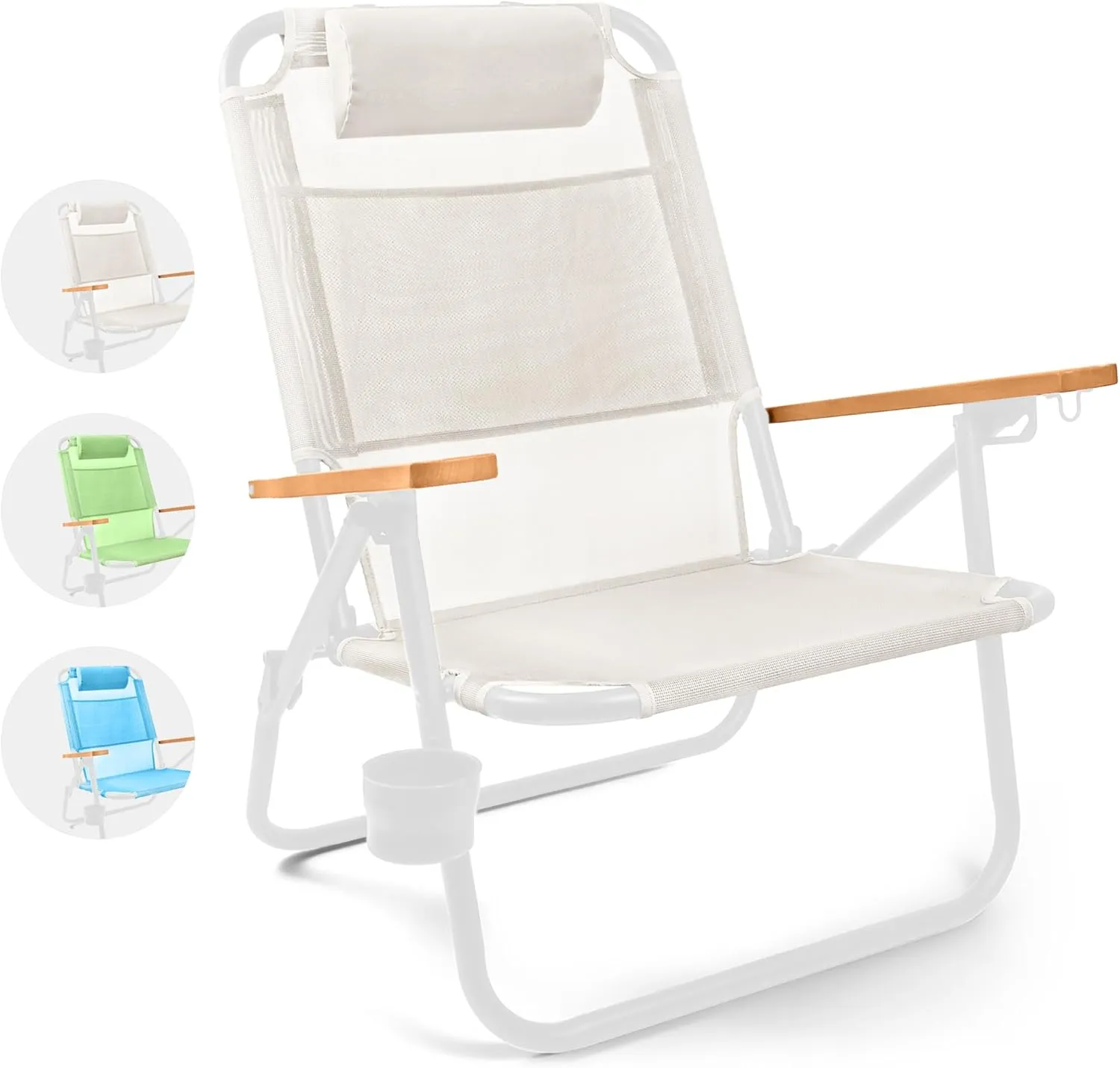 Water Buffalo Bondi Beach Chair – Backpack Beach Chair for Adults with Reclining Positions, Cup Holder & High Back Support