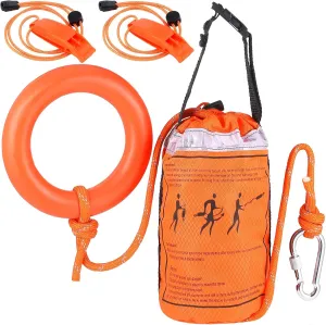 Water Rescue Throw Bag with Rope and 2 Emergency Whistles with Lanyard Emergency Rescue Rope Rated to 1844lbs for Kayaking Boating Fishing Rafting, High Visibility