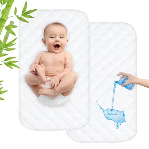 Waterproof Bassinet Mattress Pad Protector Cover Compliable with Maxi-COSI/Swift Lightweight Bassinet/Graco SmartSense Soothing Bassinet, Ultra Soft, Breathable and Comfortable, 2 Pack