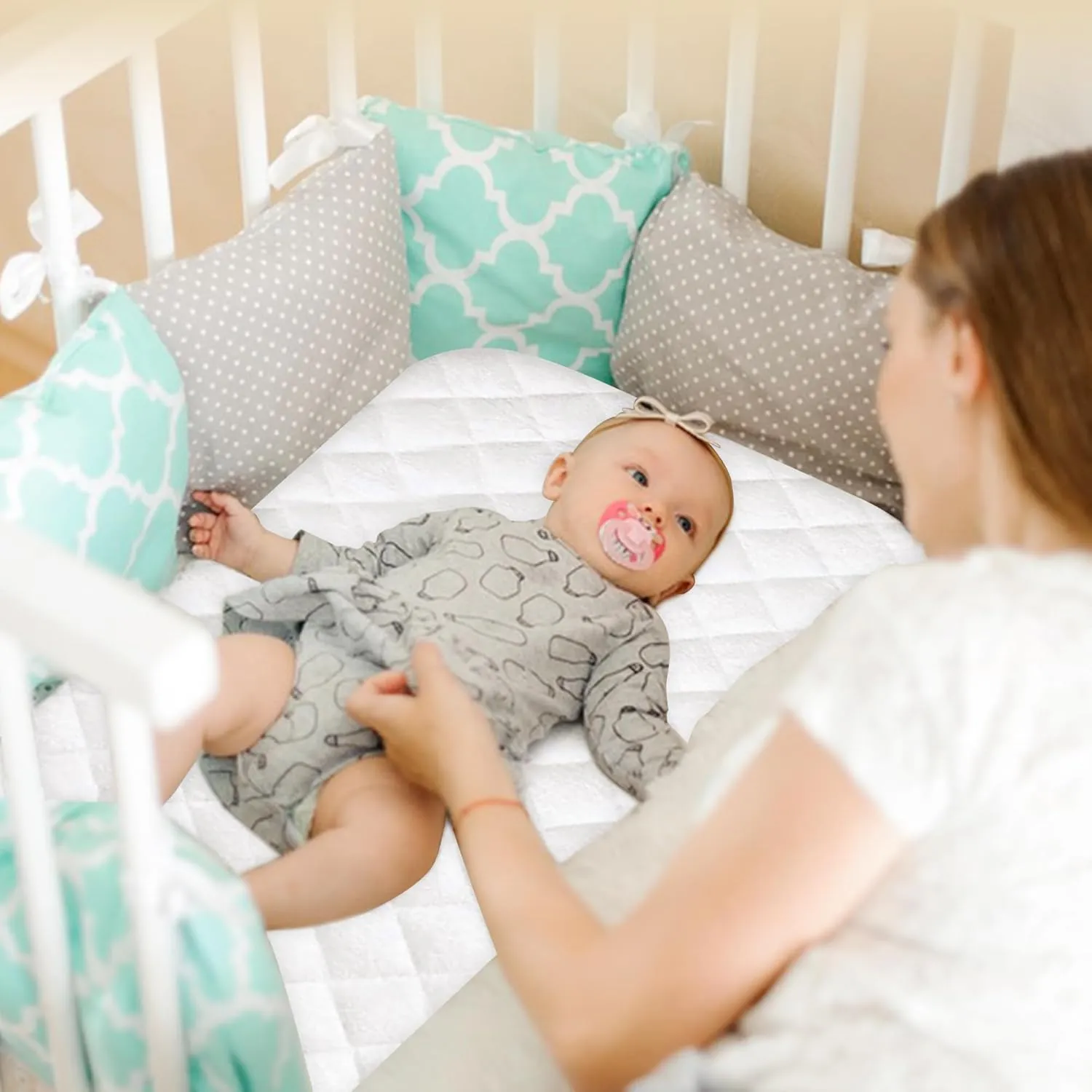 Waterproof Bassinet Mattress Pad Protector Cover Compliable with Maxi-COSI/Swift Lightweight Bassinet/Graco SmartSense Soothing Bassinet, Ultra Soft, Breathable and Comfortable, 2 Pack