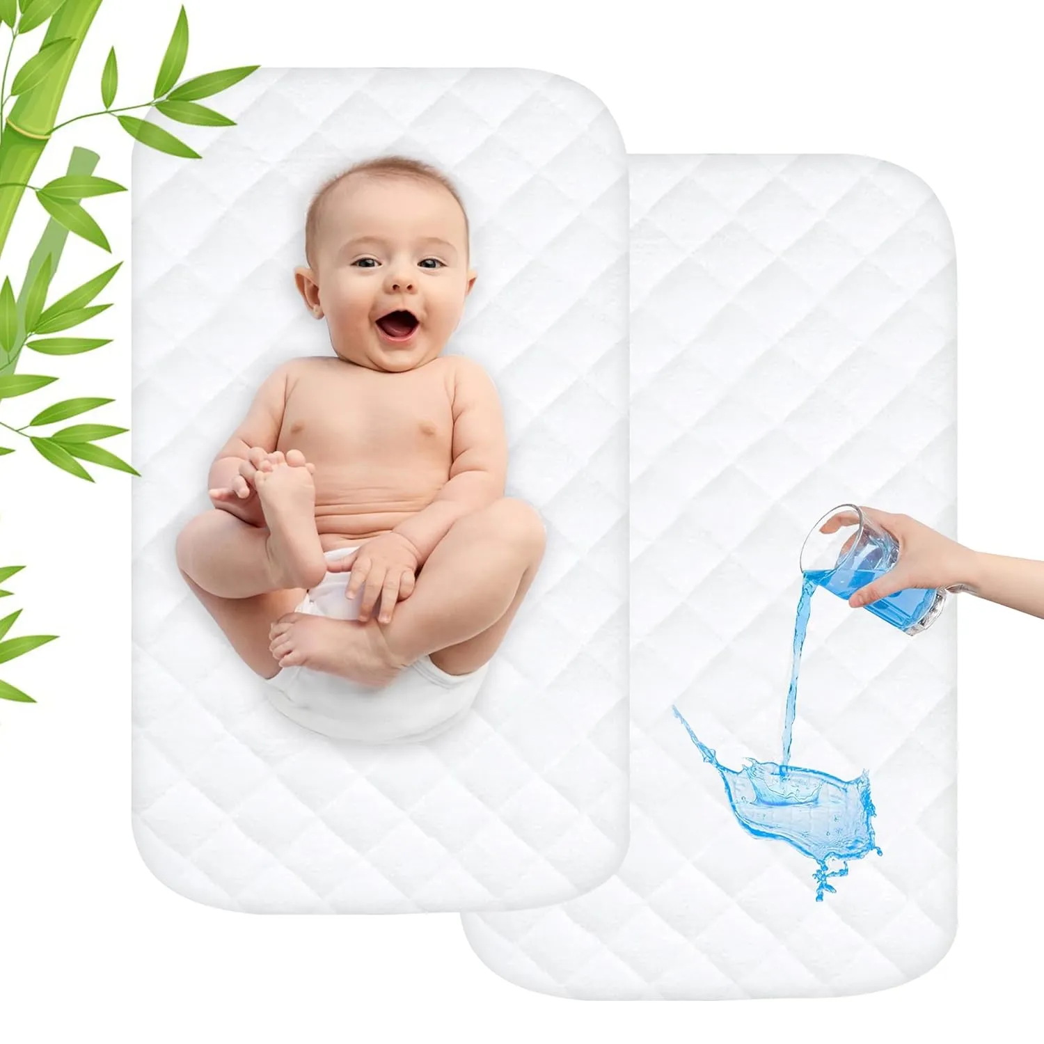 Waterproof Bassinet Mattress Pad Protector Cover Compliable with Maxi-COSI/Swift Lightweight Bassinet/Graco SmartSense Soothing Bassinet, Ultra Soft, Breathable and Comfortable, 2 Pack