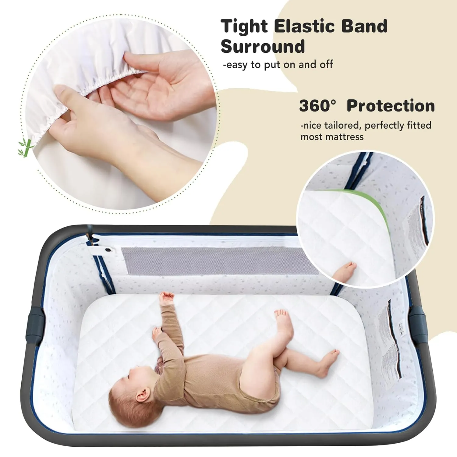 Waterproof Bassinet Mattress Pad Protector Cover Compliable with Maxi-COSI/Swift Lightweight Bassinet/Graco SmartSense Soothing Bassinet, Ultra Soft, Breathable and Comfortable, 2 Pack
