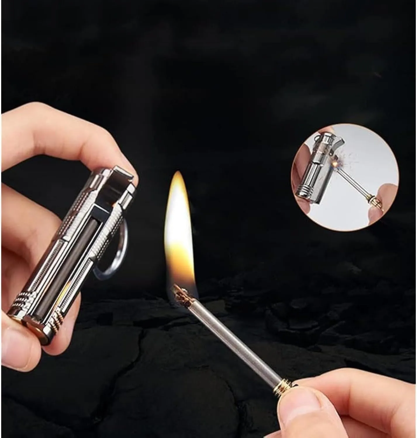 Waterproof Keychain Match Lighter - Vintage Kerosene Flint Lighter for Outdoor Camping & Survival - Reusable Soft Flame Design - Perfect Men's Gadget(#1)