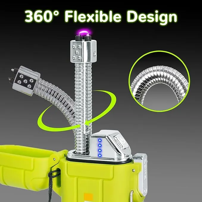 Waterproof Lighter Outdoor Flexible Neck Windproof USB Rechargeable Plasma Lighter Flashlight Flameless Electric Arc Lighter for Candle Camping Hiking Outdoor Survival Activities Tatical Gear