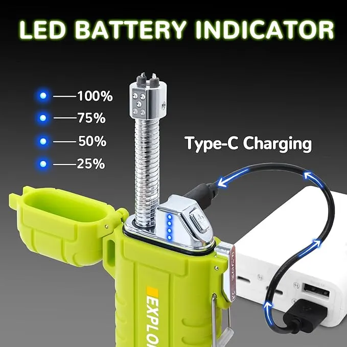 Waterproof Lighter Outdoor Flexible Neck Windproof USB Rechargeable Plasma Lighter Flashlight Flameless Electric Arc Lighter for Candle Camping Hiking Outdoor Survival Activities Tatical Gear
